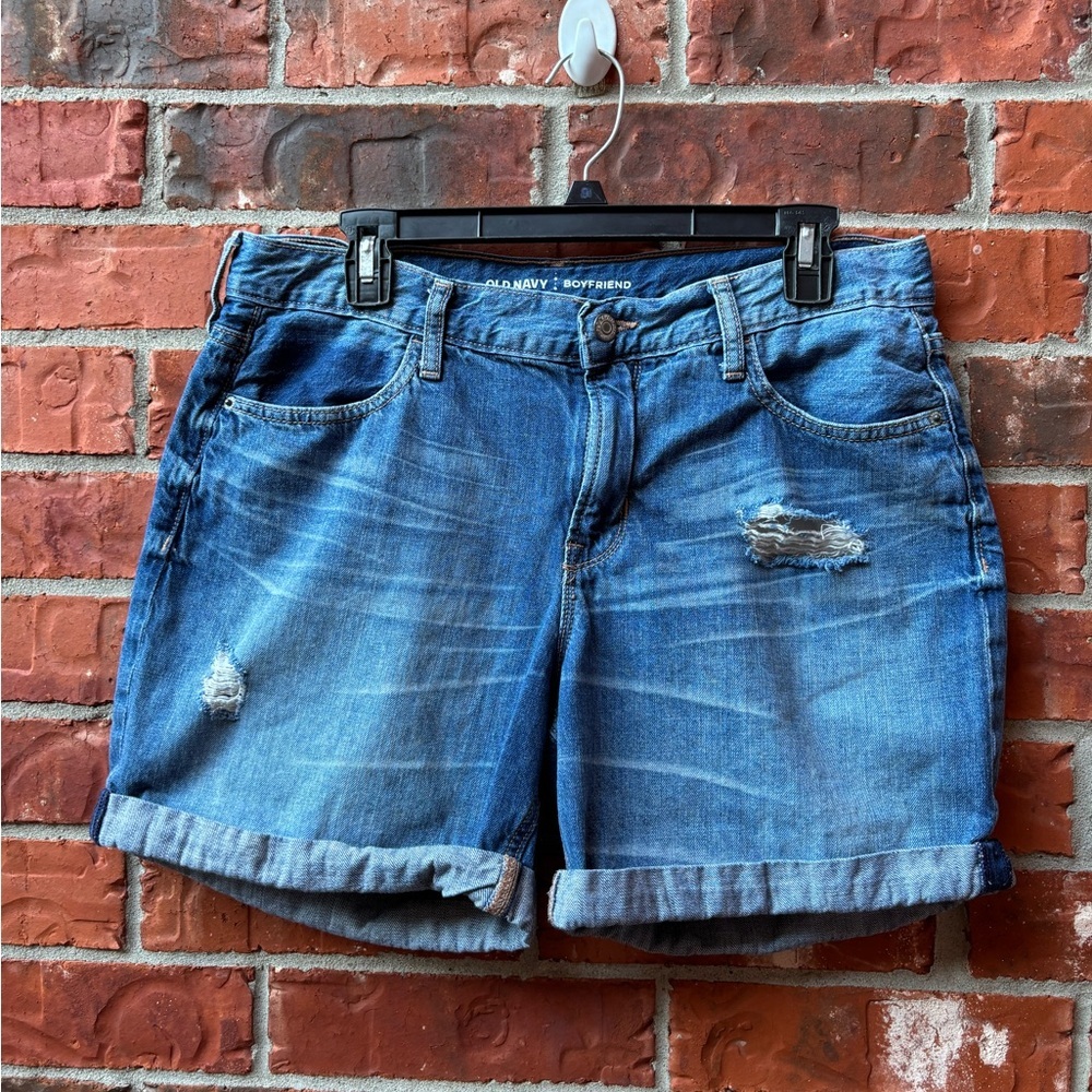 Old Navy Womens 10 Boyfriend Long Denim Blue Jeans Shorts